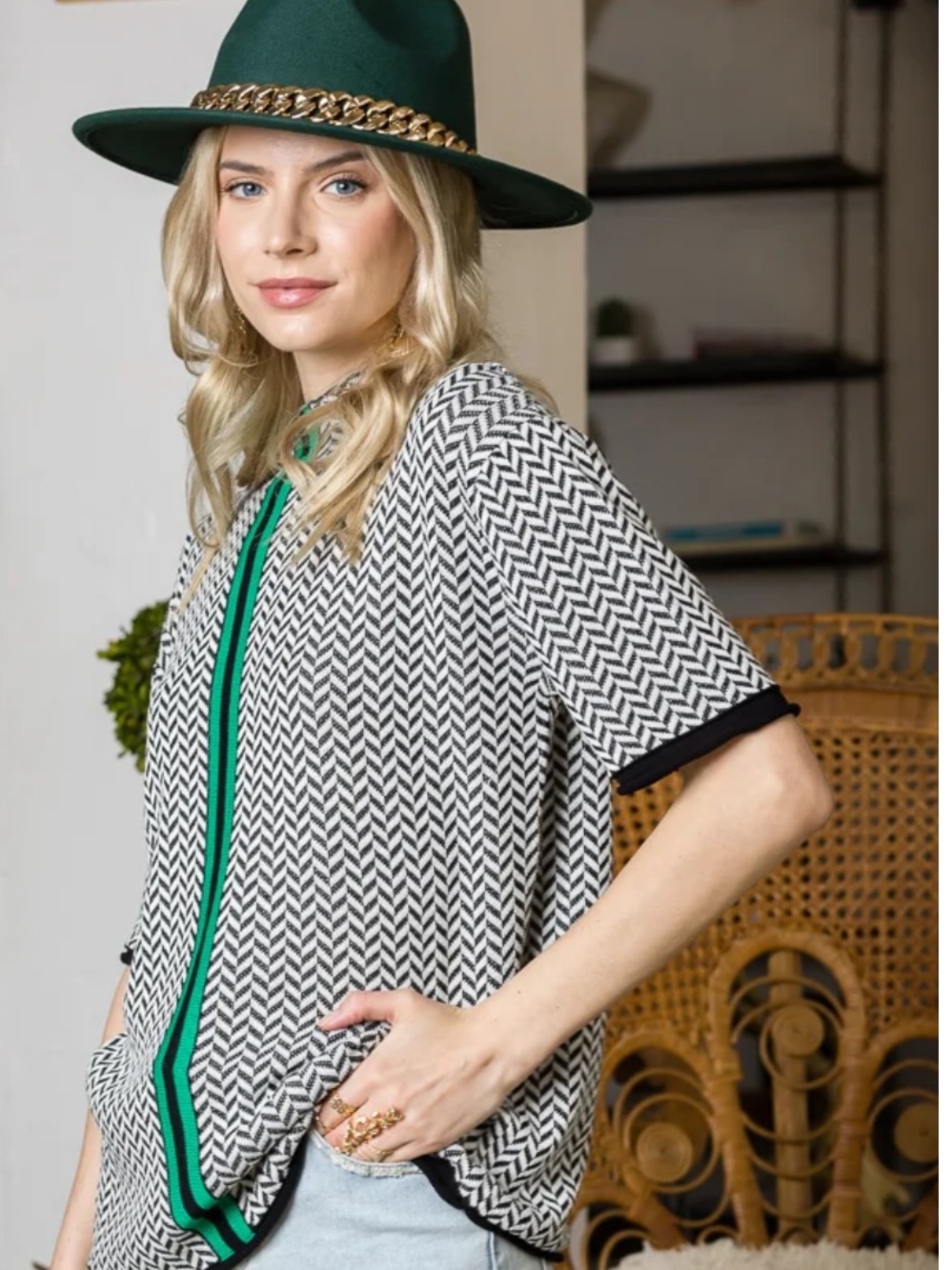 Cezele Print & Stripe Fusion Top sweater